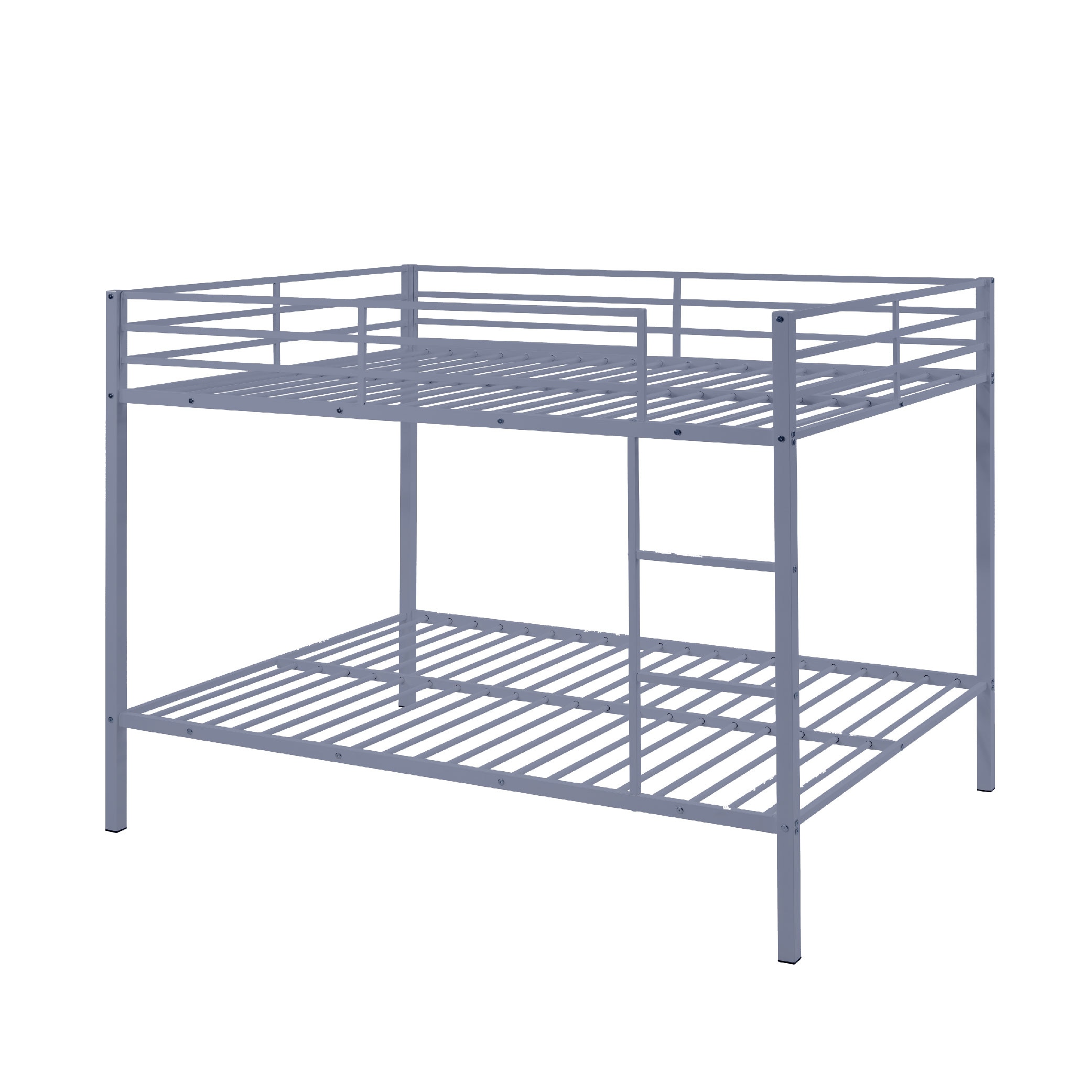 Full Over Full Bunk Bed, Heavy Duty Metal Bunk Bed Frame With Built-in Ladder And Safety Guard Rail, Low Metal Bunk Bed Frame For Kids, No Boxspring Required, For Small Spaces,Gray_voghion.com